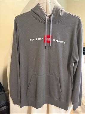 The North Face Men’s Gray Crewneck Hoodie with Red Logo